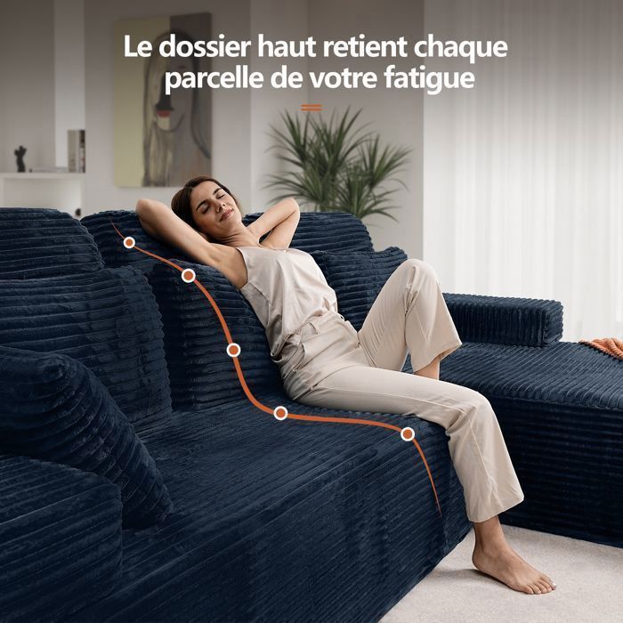 Sofá esquinero reversible con chaise longue, sofá modular de respaldo alto, sofá cama de asiento profundo, no requiere montaje, azul.