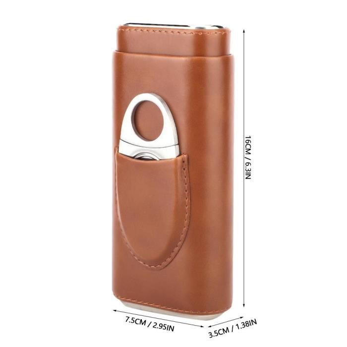Estuche portátil de cuero para puros con cortador de puros de madera de cedro (para 3 puros oscuros) - GUA