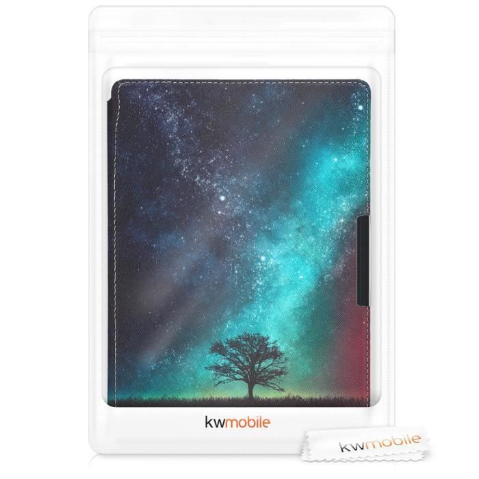 kwmobile Case for Kobo Aura ONE - Faux leather e-reader case with magnetic flap, cosmic tree design in blue-grey-black