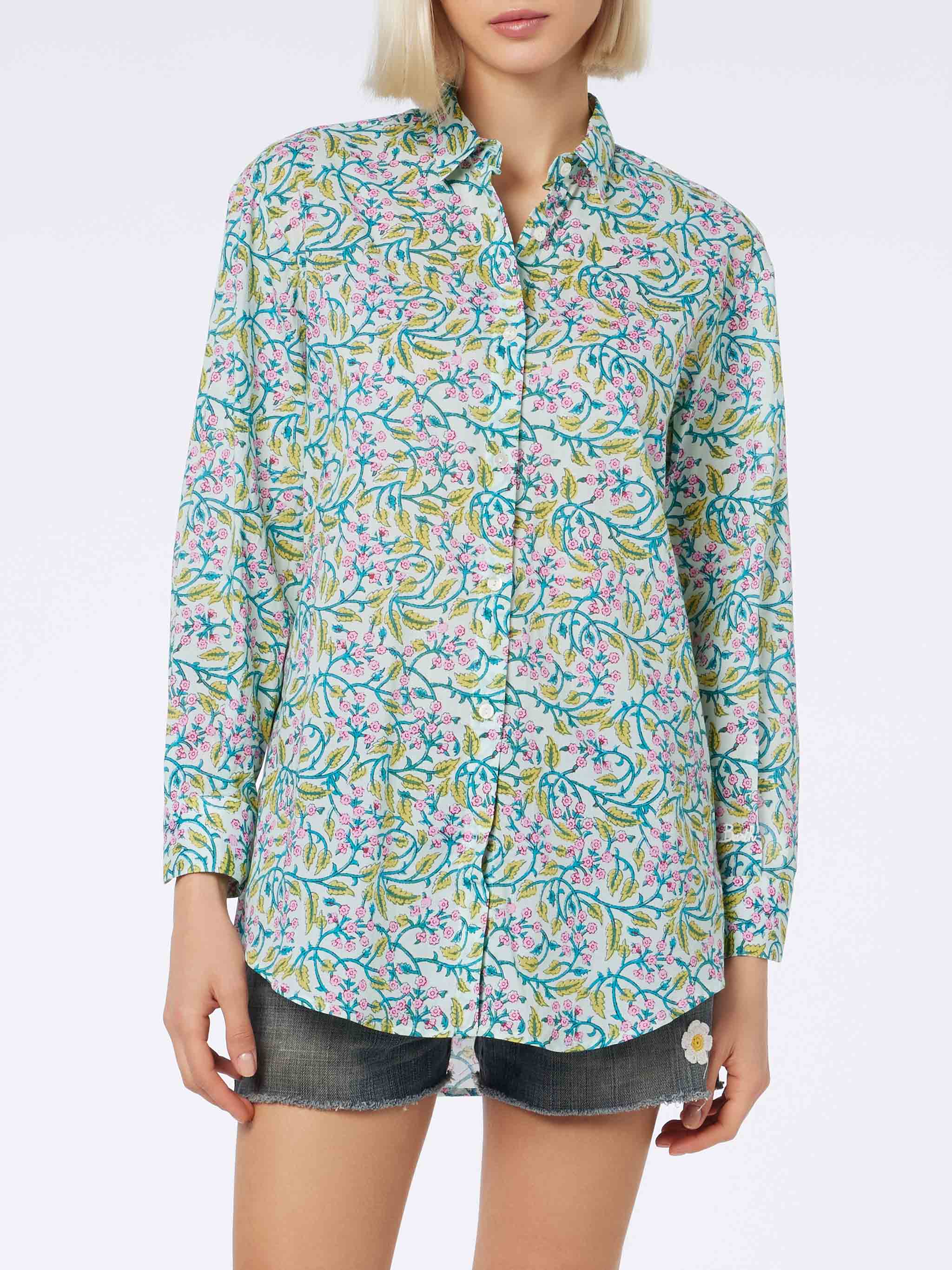 Brigitte Damen-Baumwollbluse im Oversize-Stil mit Blumenmuster