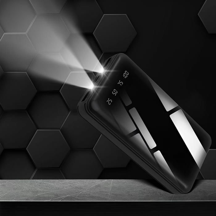 Batterie Externe, BYONDSELF®, 20000 mAh, avec éclairage LED, Affichage du Niveau de Batterie, 14x6.9x2.7cm, Noir