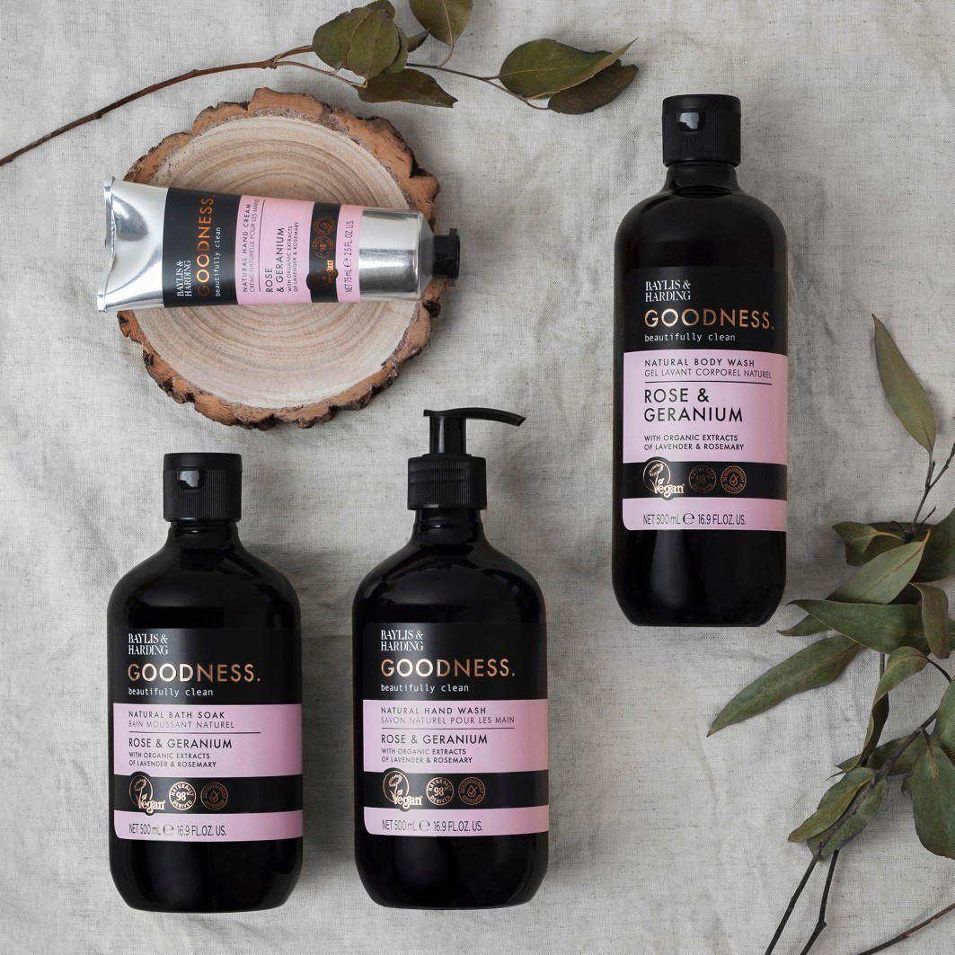 Baylis & Harding Goodness rankų kremas su rožių ir pelargonijų aromatu, 75 ml