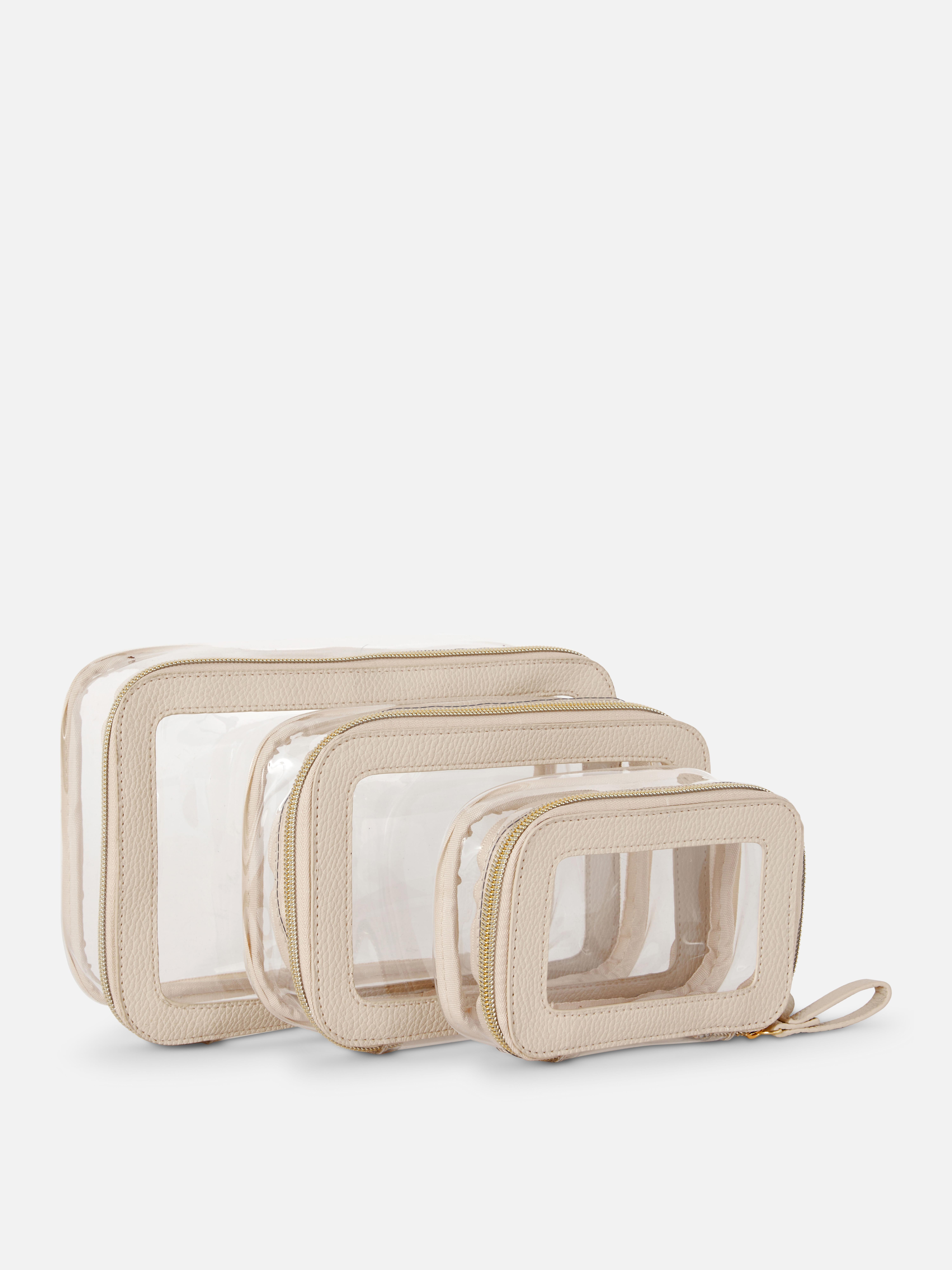 Transparente Kosmetiktaschen, 3er-Set Drei Kosmetiktaschen mit transparenten Einsätzen und Reißverschlüssen
