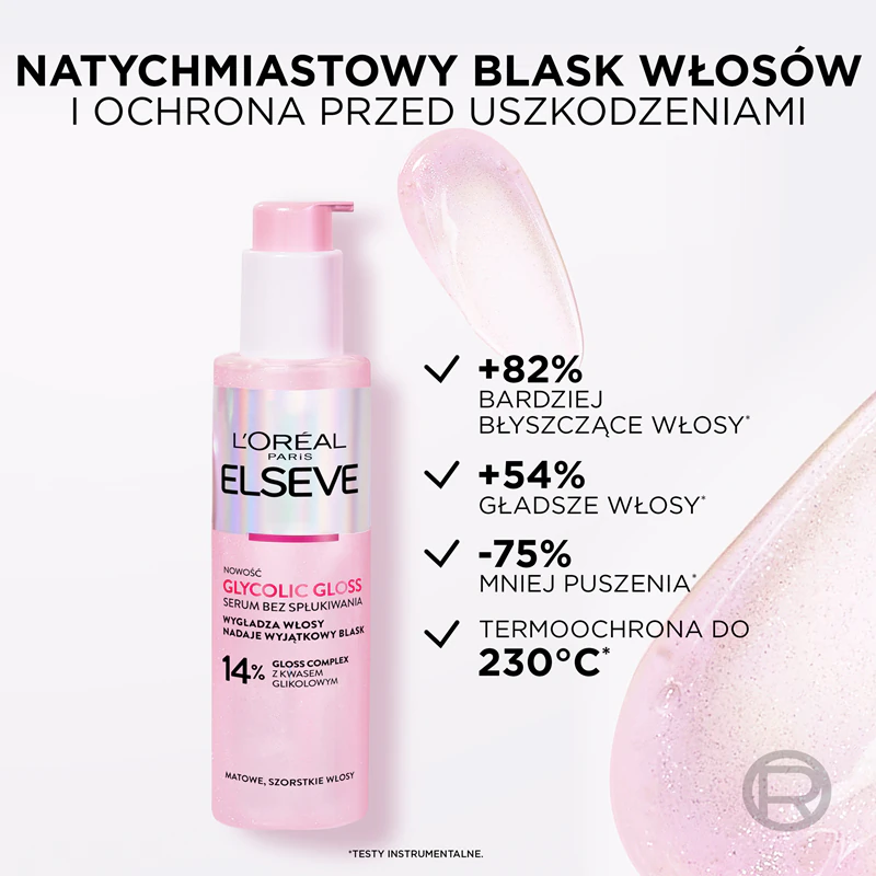 L'Oréal Paris Elseve Glycolic Gloss leave-in serum versterkt het haar en geeft het glans.