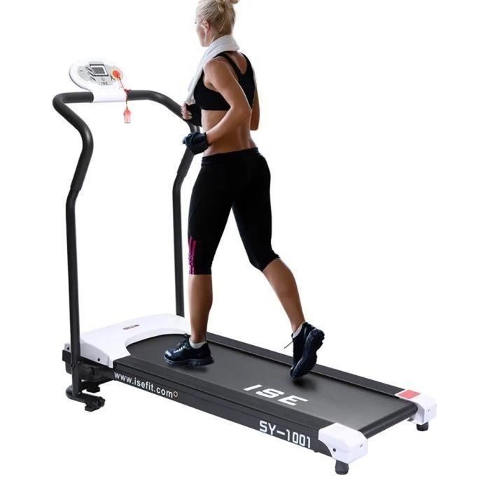 ISE Folding Treadmill - Electric Motorized 10 km/h - 0.75HP, 750W - Compact, Quiet - 4 Programs, Transport Wheels