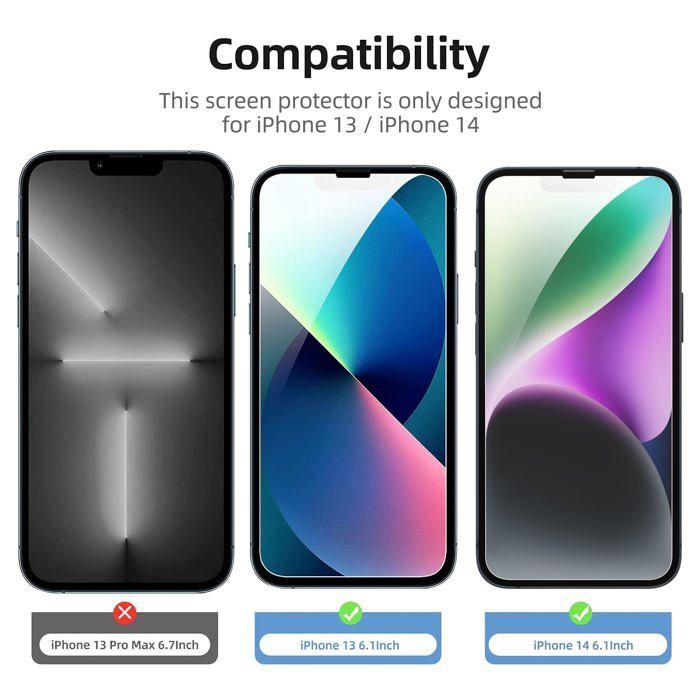 Set van 3 gehard glazen screenprotectors voor iPhone 14, iPhone 13 en iPhone 13 Pro (6,1 inch) - bubbelvrij