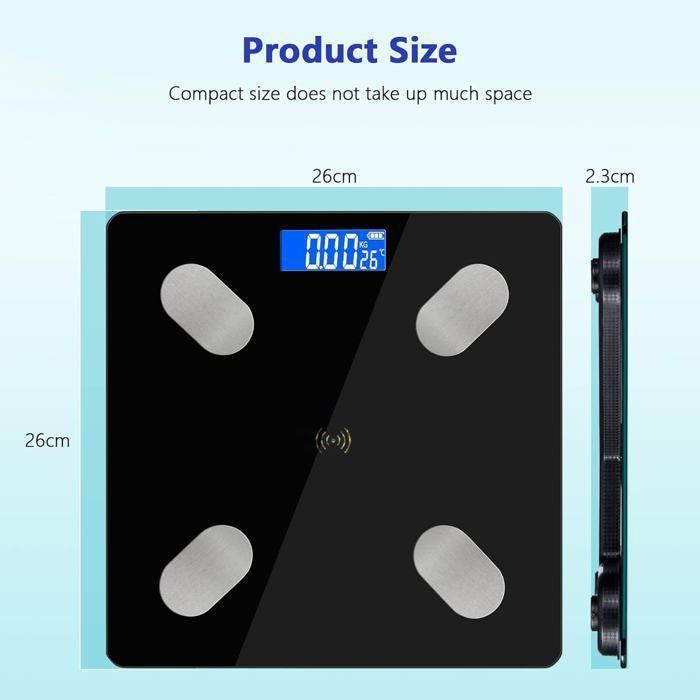 Pèse Personne Impédancemètre - LED Balance USB CONRIDEL - APP Connectée Bluetooth 26 Données Corporelles pour IOS et Android