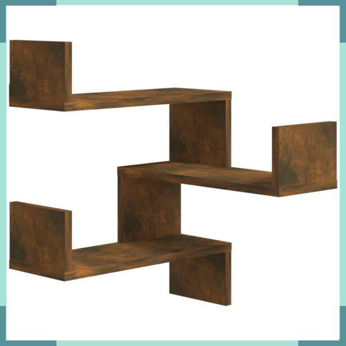 ASHATA Étagères d'angle murales 2 pcs Chêne fumé 40x40x50 cm Bois -FHE815205