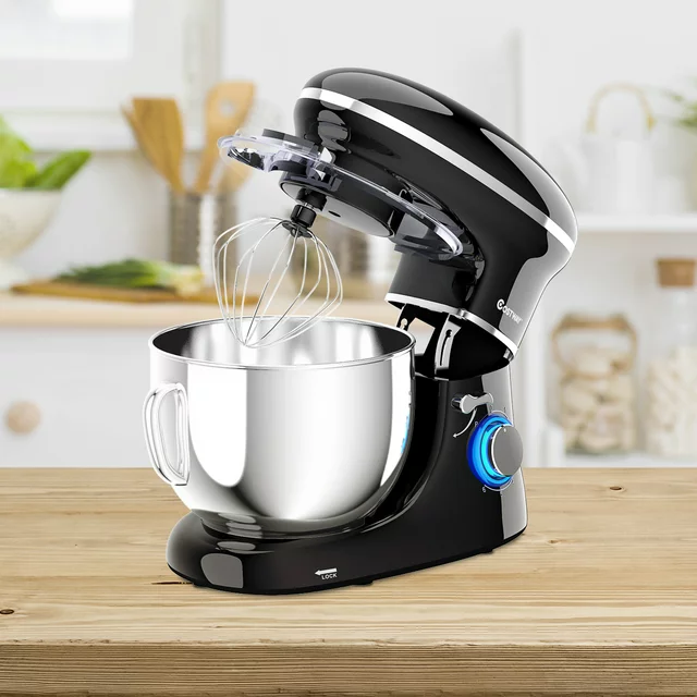 Costway keukenmixer met 6 snelheden, 660 W, deeghaak en garde, 6,3 liter, kantelbare kop, wit