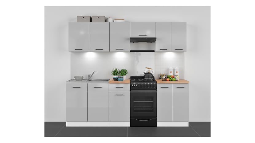 Komplet kuchenny Junona Line 230 cm jasny szary połysk z blatem