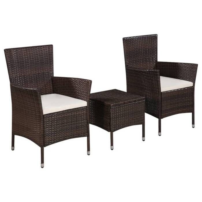 Woven resin bistro set - BURKE - Brown - Cream white - Woven resin - Steel frame - 41x41x42 cm