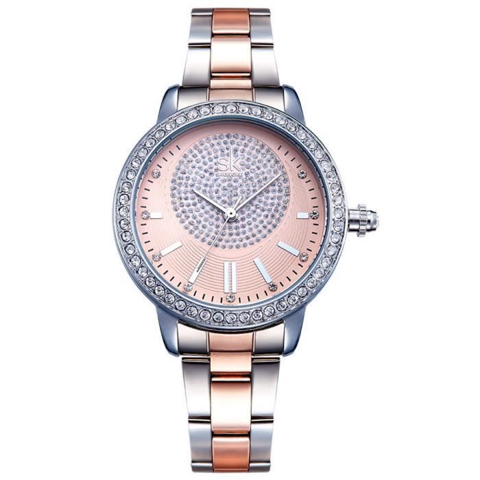 Orologio da donna SHARPHY® di lusso con motivo floreale tempestato di diamanti e bracciale in acciaio, molto bello ed elegante.