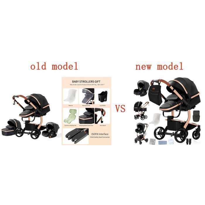 BAZARLAND30.Poussette 3 en 1 Bébé Combinée Siège-Auto Nacelle Trio Réversible cuir pu Roues increvables Canne.blanc