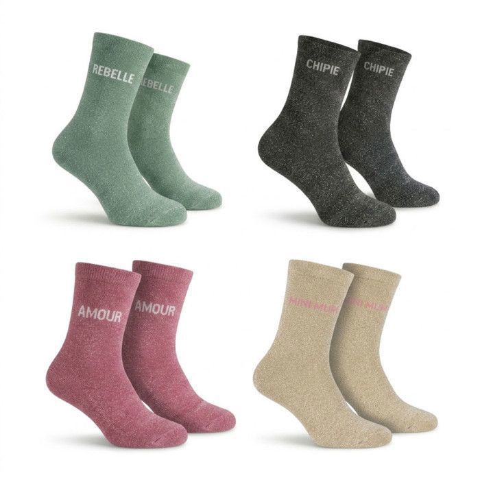 Calcetines de lentejuelas para niñas OZABI con mensaje humorístico 3762 Paquete de 4 pares A