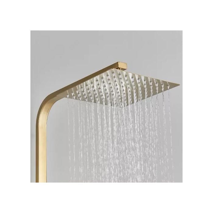 Brushed Gold Shower Column, Shower System, Shower Set, Solid Wall-Mounted Shower Kit, Adjustable Height 750-1100mm