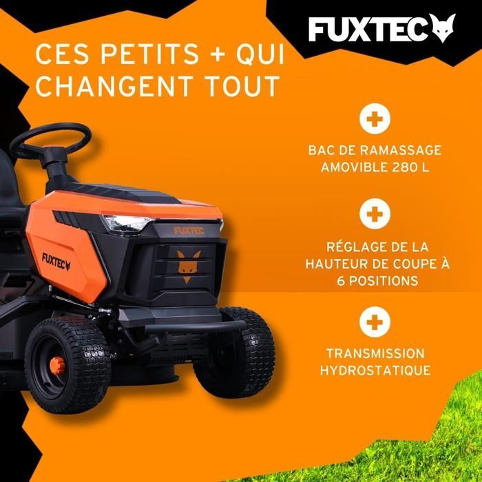 FUXTEC FX-RMT92A Ride-on Lawnmower – Lawn Tractor – 452 cc – 9.2 kW – 92.5 cm – Hydrostatic – 280 L Grass Collector – 6000 m²