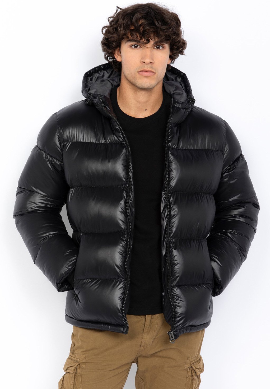 Schott Kapuzen-Daunenjacke - Winterjacke - schwarz