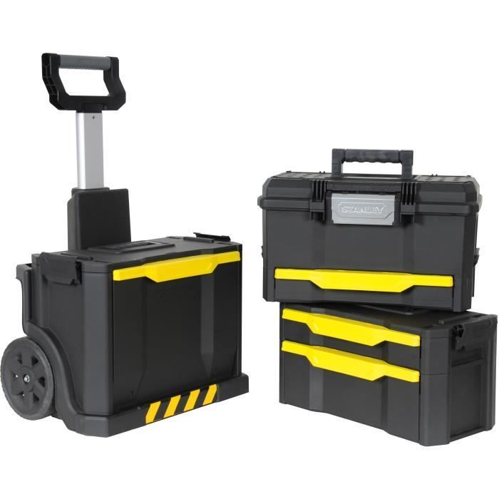 STANLEY Servante Modulo 3 en 1 Avec Boite Touchlatch à Tiroir 1-79-206 - Structure en Polypropylène Résistant
