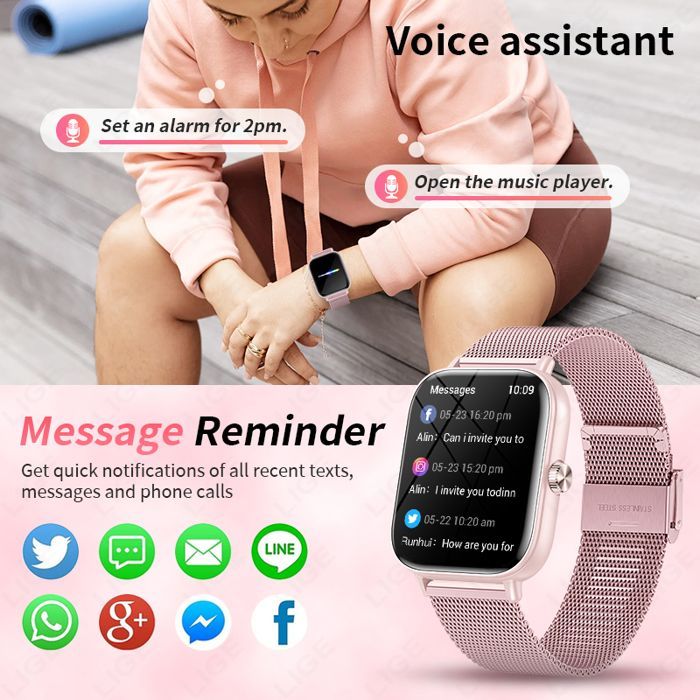 Smartwatch sportivo per uomo e donna, Bluetooth, chiamate, tracker di attività, monitor della salute, moda, signore, An