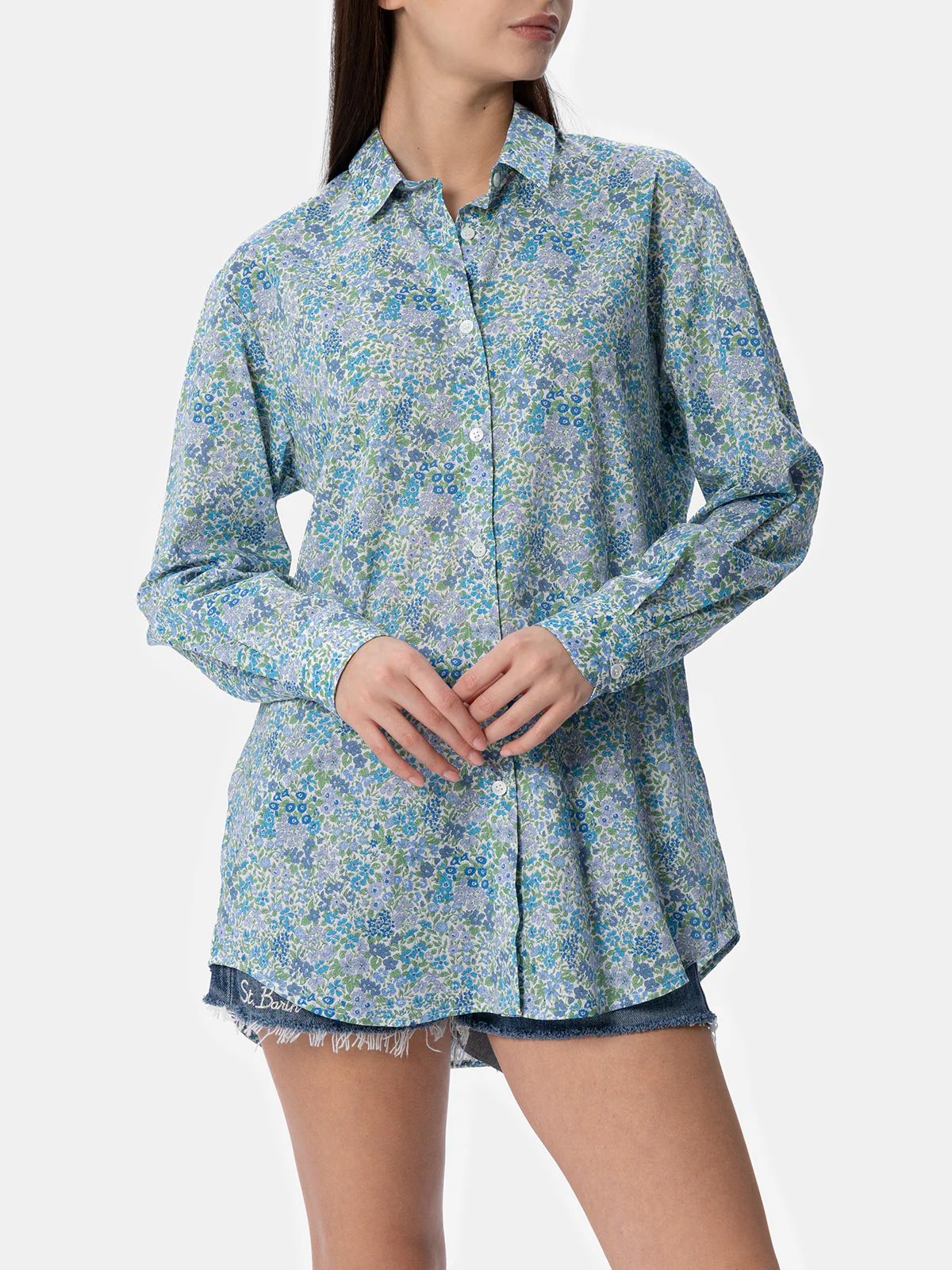 Oversized katoenen damesblouse met Joanna Luise Brigitte-print | REALIZZ
