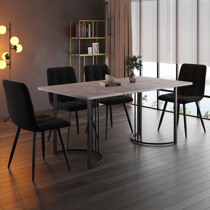 Juego de mesa de comedor de 140x80 cm con 4 sillas - Conjunto moderno de mesa y sillas para cocina/sala de estar - Sillas de terciopelo negro