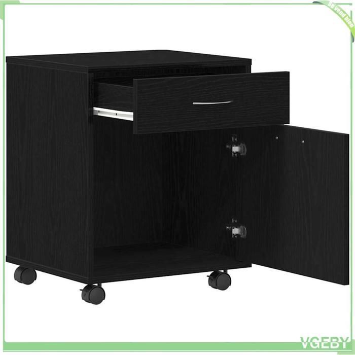 Meuble roulant - Chêne noir - Bois d'ingénierie - 45 x 38 x 54 cm - 1 étagère