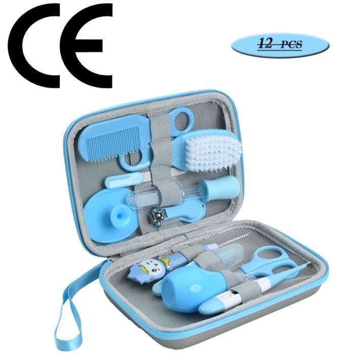Kit de cuidado para bebés, set de 12 piezas, artículos de aseo para recién nacidos con termómetro - Azul