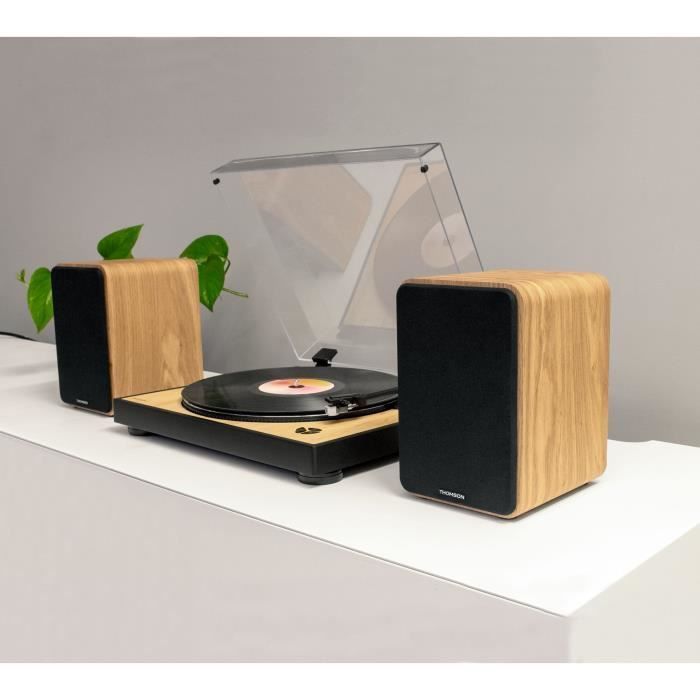 THOMSON WS602DUO - Set di 2 altoparlanti con mobile in legno - 100W - Bluetooth 5.0 - 2 uscite RCA - Legno chiaro