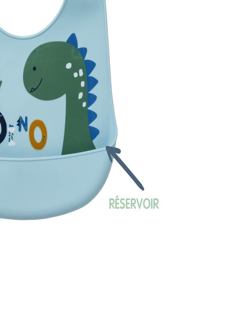 Dinosaur slabbetje met zakje - BLAUW