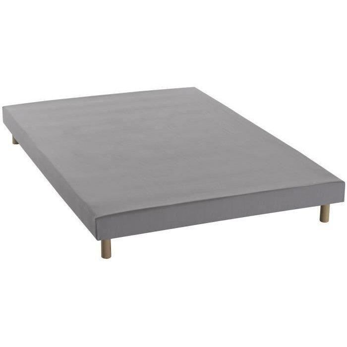 DEKO DREAM Rakenne Sommier tapissier à lattes 140 x 190 cm - Bois massif gris + Pieds