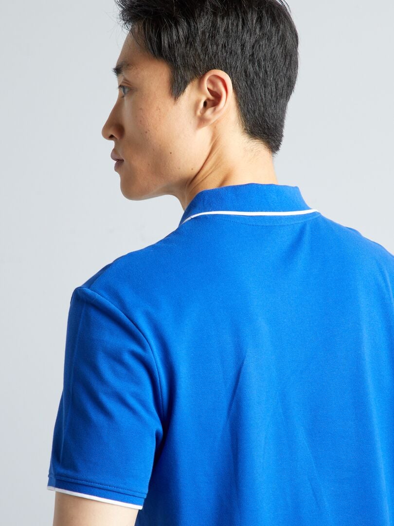 Polo de cuello en V de piqué de algodón - azul