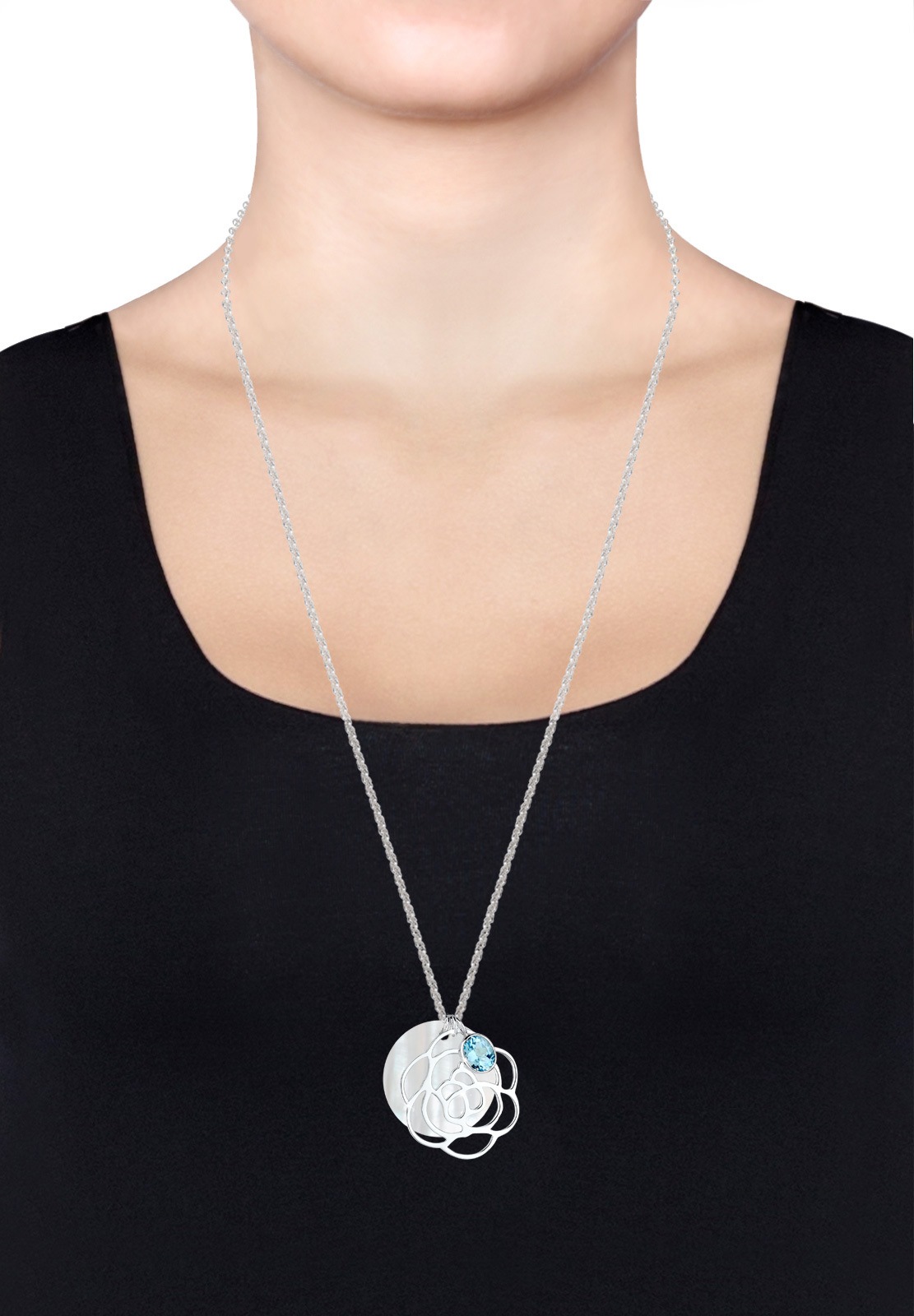 Elli Femme Pendentif Fleur Nacre avec Pierre Topaze en Argent Sterling 925