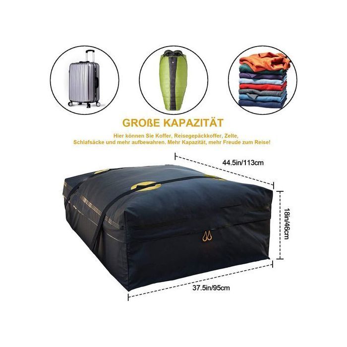 Box da tetto pieghevole da 425 litri, borsa da tetto universale impermeabile per SUV e auto, contenitore morbido per bagagli 95x95 cm