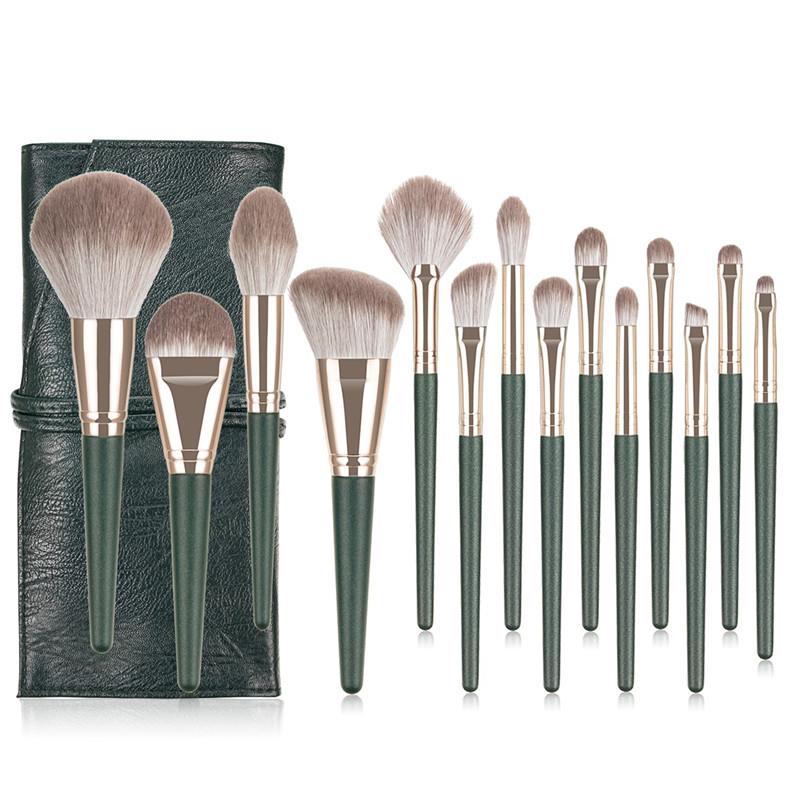 Ensemble de 14 pinceaux de maquillage pour fond de teint, poudre, blush, fard à paupières, correcteur, lèvres et yeux, avec pochette. Outil de beauté cosmétique.