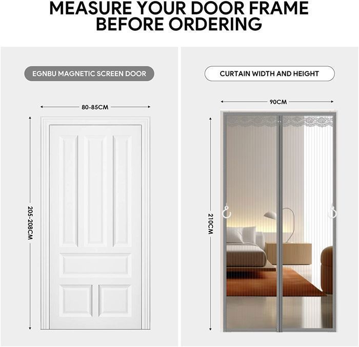 Moustiquaire Porte Fenetre Magnetique 90 x 210cm Rideau anti Mouche Renforcée Pour Porte de Balcon, Cave, Chambre Gris 50 Aimants