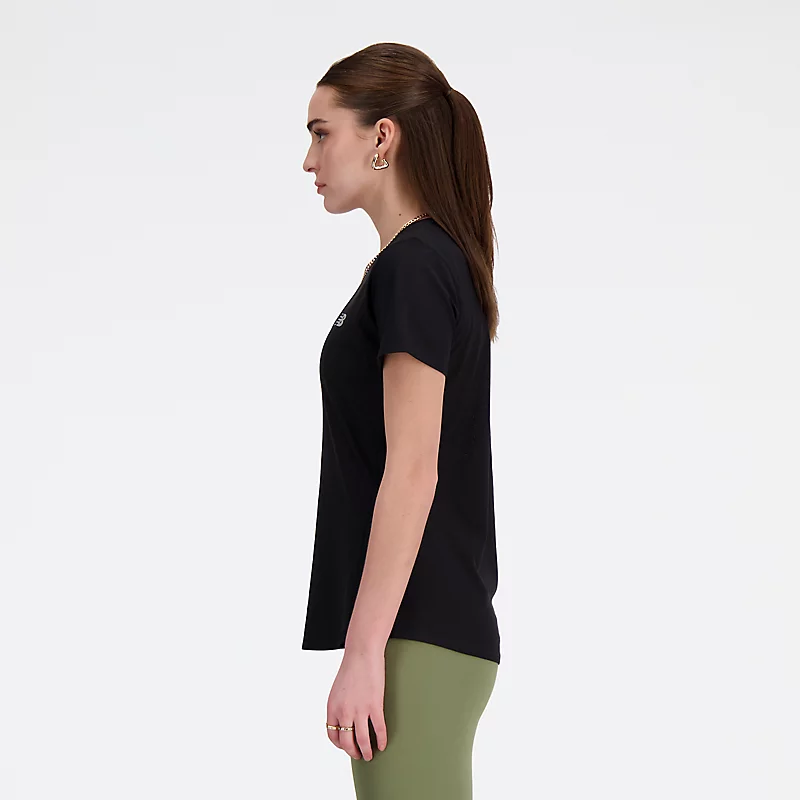 Damska koszulka żakardowa Slim T-shirt - CZARNY