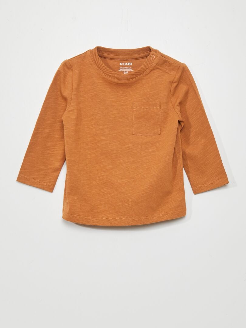 Camiseta de cuello redondo con bolsillo - NARANJA