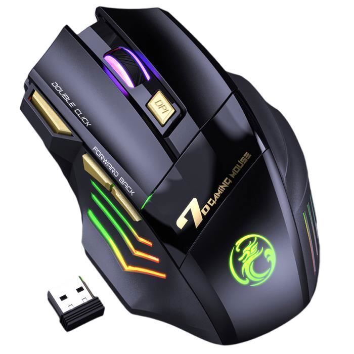 BRILLSTEN Uppladdningsbar Trådlös Gamingmus med 7 RGB-knappar och 3 DPI-inställningar (1200/2400/3200), Kompatibel med PC/Mac