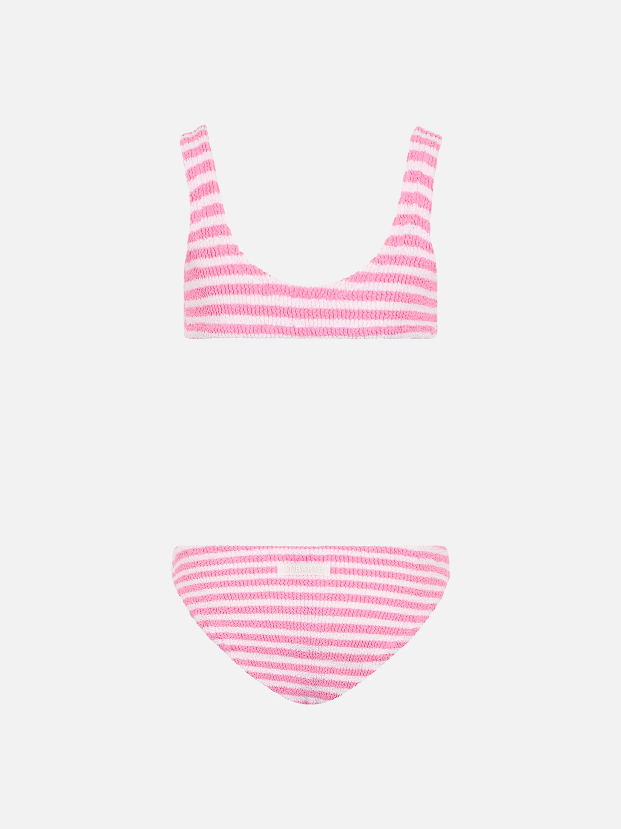 Bikini classico crinkle da bambina a righe rosa Baker