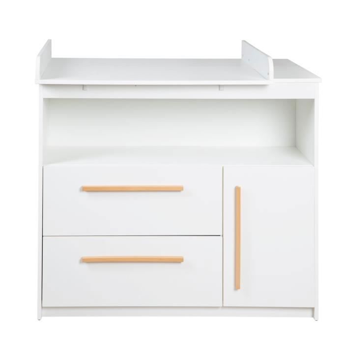 Cambiador ROBA Lilo - 2 cajones - 1 puerta - 1 compartimento - Cambiador con tapa extraíble - Blanco