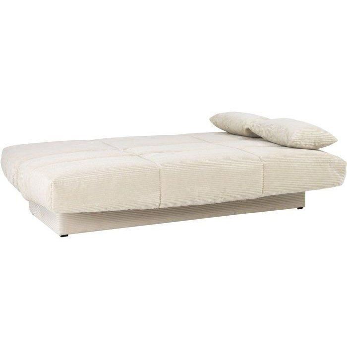 Sofá cama CLEM click-clack - 3 plazas - Tejido de pana - Beige - Densidad 20 kg/m³ - 190 x 90 x 92 cm - Fabricado en Portugal
