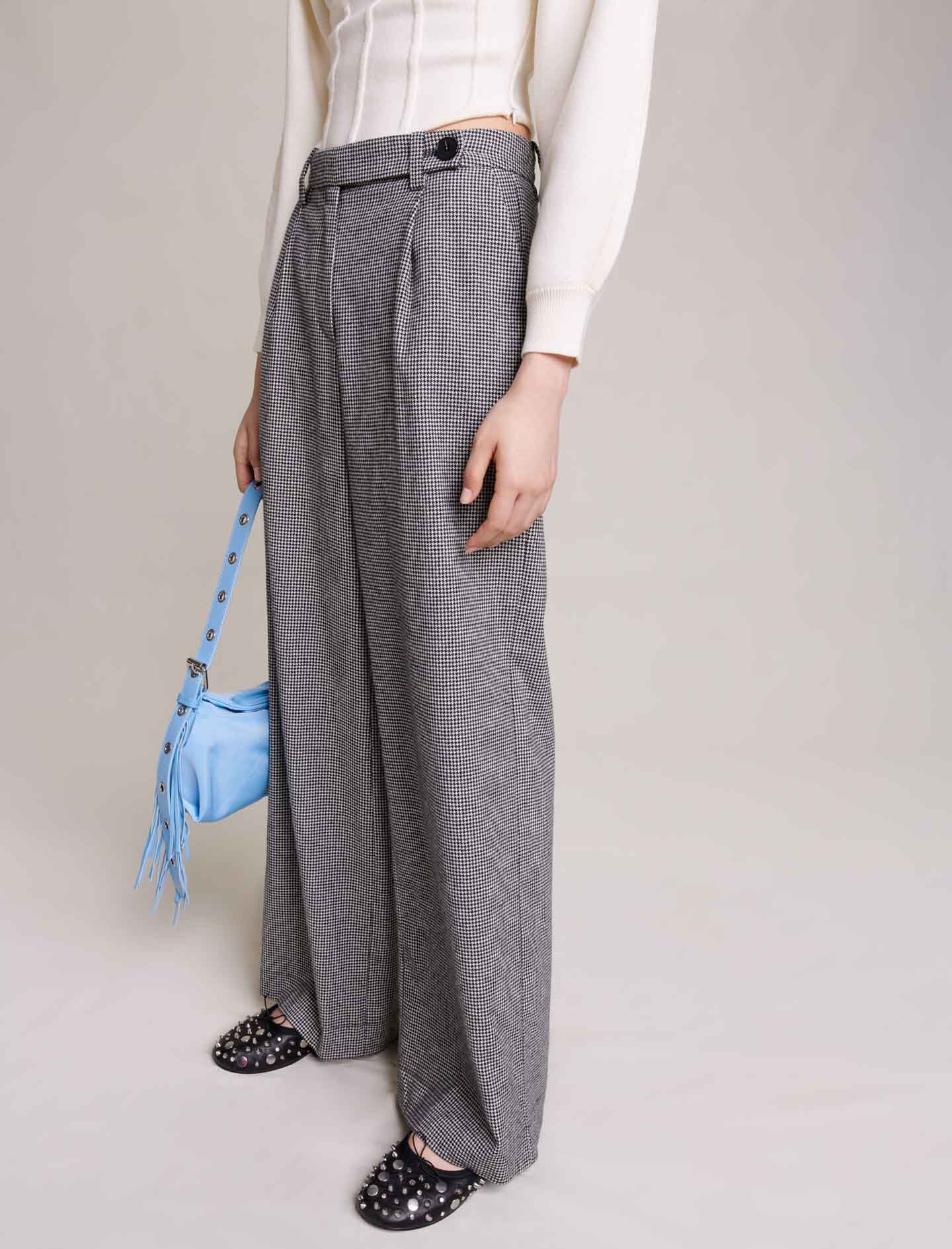 Pantaloni de costum cu croi larg - Negru / Alb