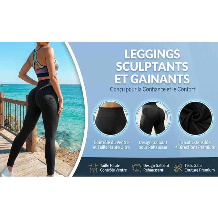 2-Piece 3D Anti-Cellulite Leggings for Women, Sports Push-Up Effect, Flat Stomach Slimming Compression Leggings for Yoga and Fitness, Black