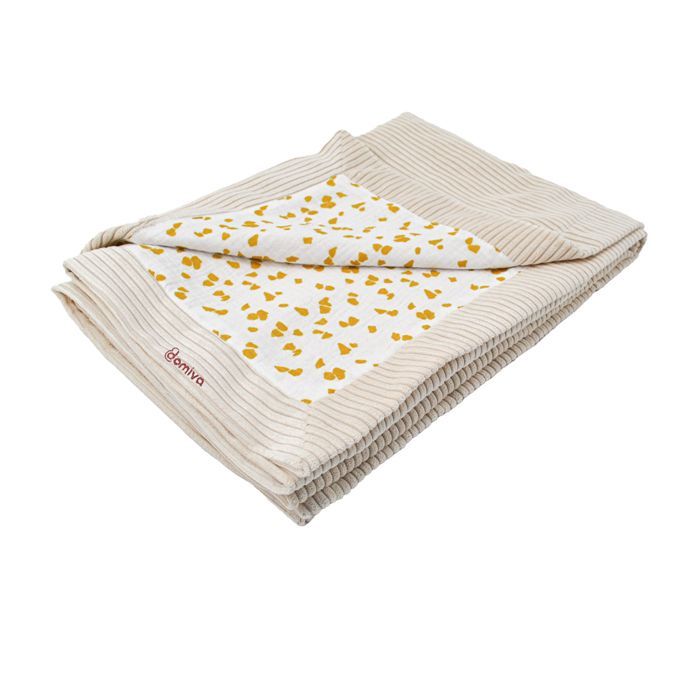 Manta reversible - DOMIVA - Savannah - 75 x 100 cm - Gasa de algodón y pana