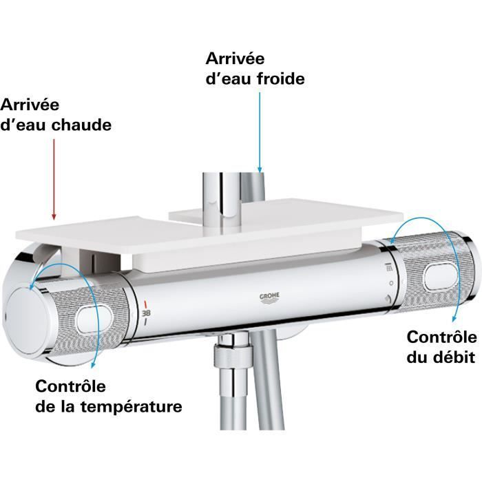 Colonna doccia con miscelatore termostatico GROHE Vitalio Joy 260, soffione doccia da 260 mm, doccetta a 3 getti, finitura cromata, codice 26403002