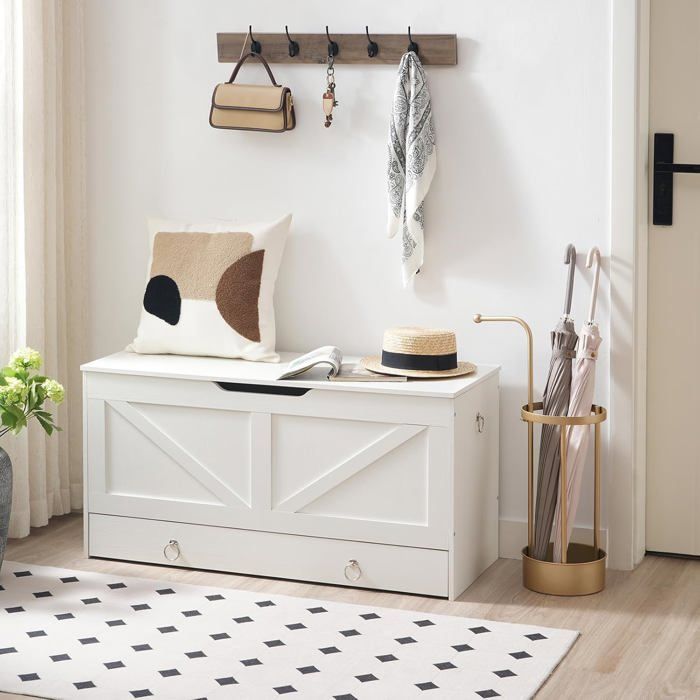 Coffre de Rangement-HOOBRO-Coffre à Jouets avec Tiroirs-Armoire à Jouets avec charnière de sécurité-Blanc