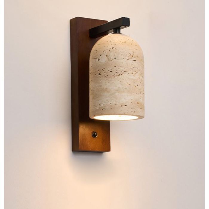 TOKTOP Vintage Indoor Wall Sconce, Wall Lamp with Natural Yellow Travertine Shade, E27 Industrial Wall Lighting