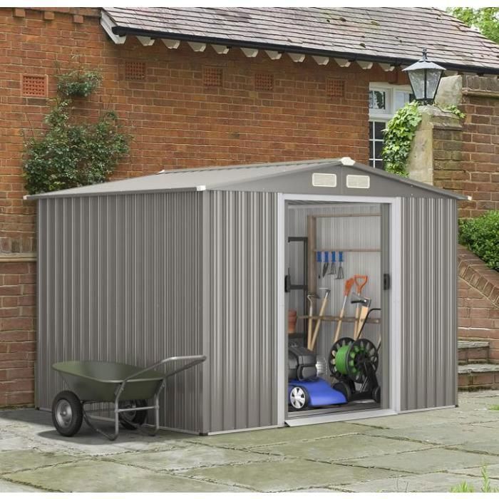 Caseta de jardín metálica de 4,74 m² - RELAX4LIFE - 260x207x181 cm - Chapa de acero galvanizado - 8,59 m³ - Puerta corredera doble - Gris claro