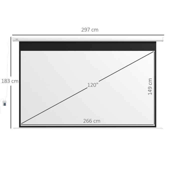 Écran de projection - HOMCOM - 120 pouces 16:9 4K HD motorisé électrique mural plafond - acier - blanc