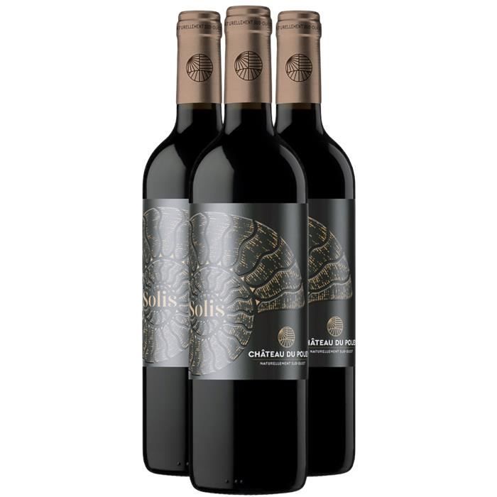 Madiran Solis Rouge 2020 - Caja de 3 botellas de 75 cl - Château du Pouey - Vino tinto AOC del suroeste de Francia - Variedad de uva Tannat